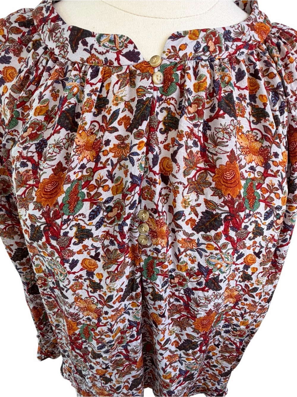Madewell x Karen Walker 100% Silk Top Floral red orange Blouse - Picture 6 of 16